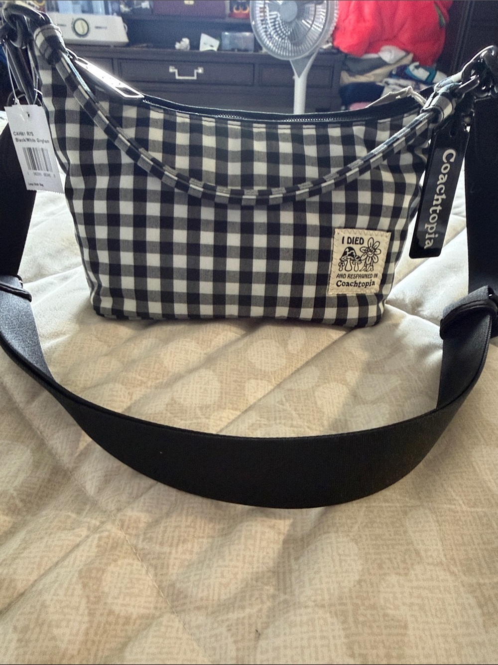 Coach Black and White Gingham Crossbody Bag